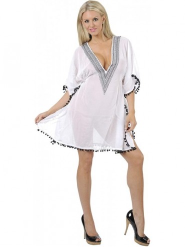 Cover-Ups Women's Mini Swimsuit Cover Up Beach Bathing Suit Swimwear Embroidery - Ghost White_p902 - CW11MDXKG8P $16.26