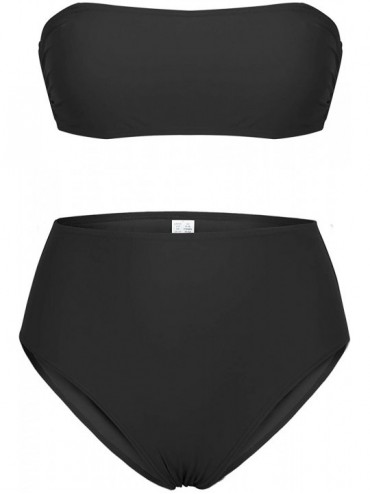 Sets Women's High Waisted Bottom Bandeau Bikini Bathing Suits - Black - CH18WKAK25Y $41.63