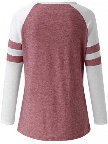Racing Patchwork Long Sleeve T-Shirt for Womens Casual Print Color Block Splice Tunic Blouse Top - Limsea - 1 - Pink - CI18Y3...