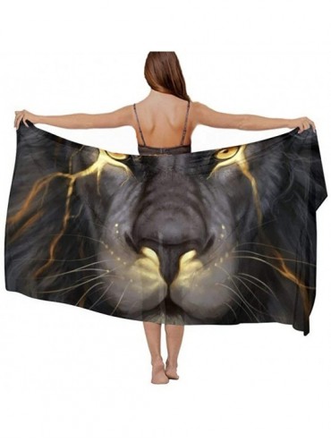 Cover-Ups Women Chiffon Scarf Shawl Wrap Sunscreen Beach Swimsuit Bikini Cover Up - Golden Cool Lion King Paninting - CW190HI...