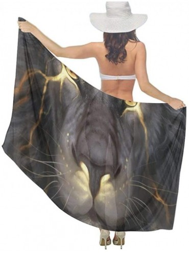 Cover-Ups Women Chiffon Scarf Shawl Wrap Sunscreen Beach Swimsuit Bikini Cover Up - Golden Cool Lion King Paninting - CW190HI...