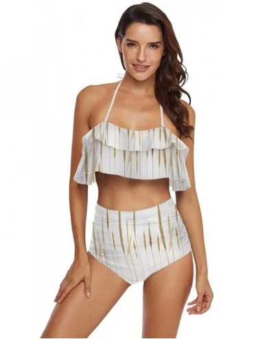 Board Shorts Women Ruffle Halter Swimsuit Backless Bikini Set Floral - Multi 36 - CC190ECTLZQ $74.06
