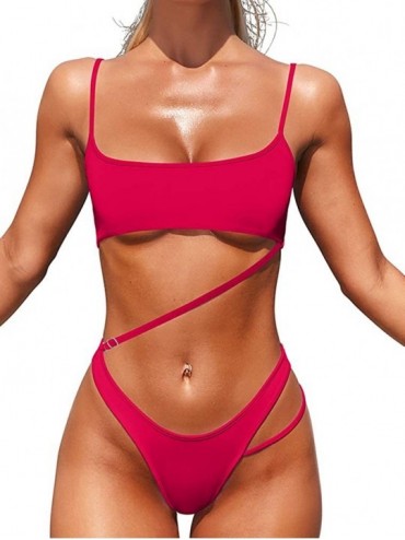 One-Pieces Women's Sexy Cut Out Thong Bikini Beachwear One Piece Swimsuit - Pinkish Red - CA19974XYC0 $43.31