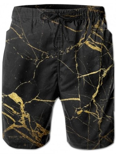 Board Shorts Men Fashion Swim Trunks Quick Dry Bathing Suits Board Shorts with Pocket - Chic Black Gold Marble Texture - C919...