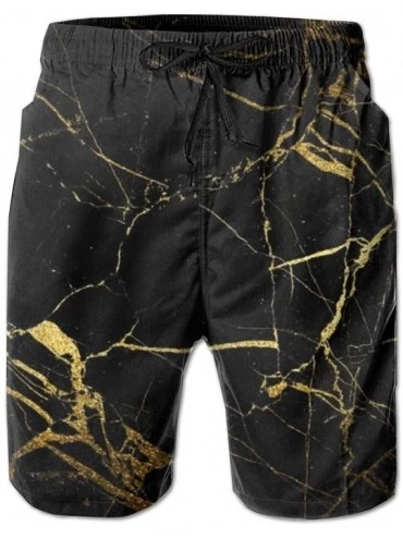 Board Shorts Men Fashion Swim Trunks Quick Dry Bathing Suits Board Shorts with Pocket - Chic Black Gold Marble Texture - C919...