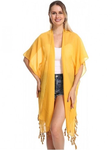 Cover-Ups Women's Stylish Kimono Cardigan or Beach Coverup - Yellow - CM192QM3R9R $27.74