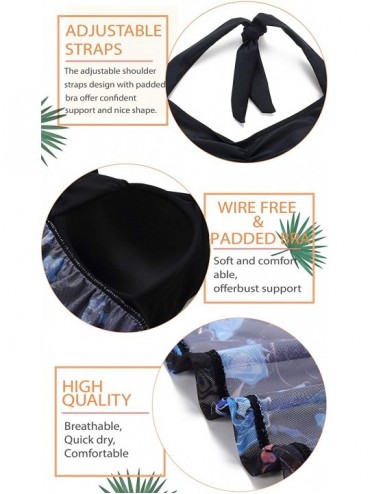 Tankinis Plus Size Swimsuits for Women Two Piece Tankini Swimwear Bathing Suit Floral Print - Black & Blue Flower - C618RR0QQ...