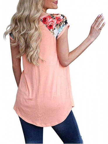 Rash Guards Womens Short Sleeve T Shirts Casual Floral Print Block Blouses Tops - Pink - CM18S6OSDGE $12.17