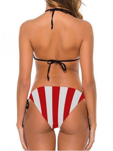 Sets Triangle Bikini Swimsuit Tie Side Bottom Padded Top Bathing Suit - Usa Flag United States - CI190KZCU89 $28.15