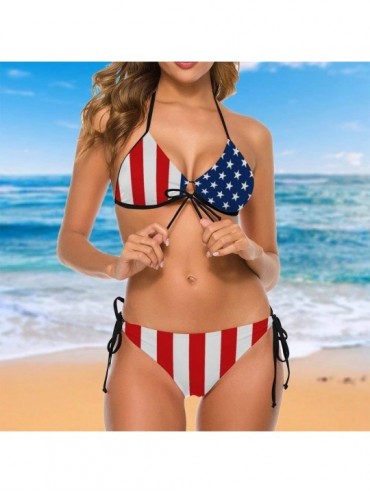 Sets Triangle Bikini Swimsuit Tie Side Bottom Padded Top Bathing Suit - Usa Flag United States - CI190KZCU89 $28.15