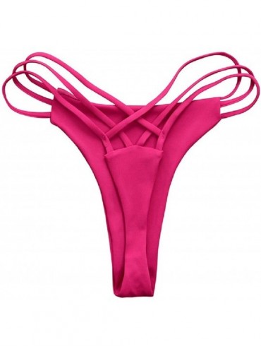 Tankinis Women Bottoms Swimsuit Bikini Swimwear Cheeky Thong V Swim Trunks - Hot Pink - CD194MYSXZU $18.56
