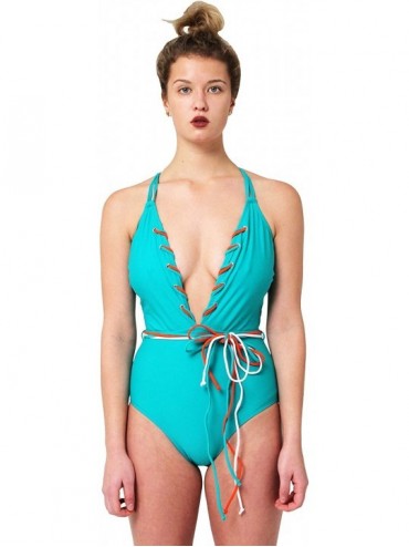 One-Pieces Women's Swimsuit- Fashion One Piece Bathing Suit Tank - Aqua Lace - CI18RW2LGD4 $35.31