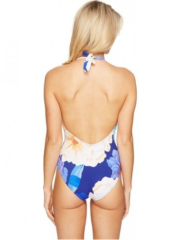 One-Pieces Women's Floral Low-v Back One Piece Swimsuit - Brilliant Blue - C312O8NW5OK $42.52
