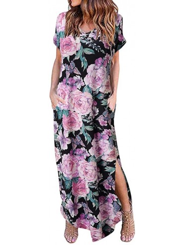 Cover-Ups Maxi Dresses for Women Plus Size- Women's Casual Summer Loose Pocket Floral Print Long Dress Short Sleeve Split Max...