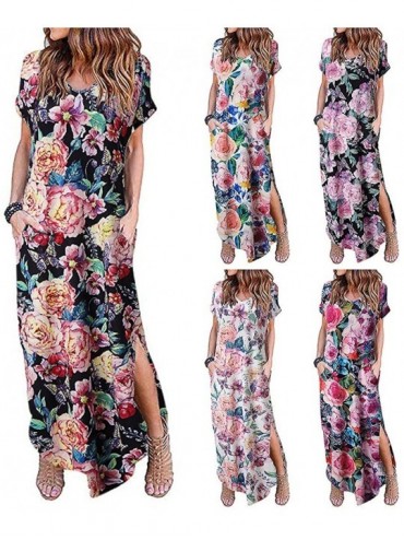 Cover-Ups Maxi Dresses for Women Plus Size- Women's Casual Summer Loose Pocket Floral Print Long Dress Short Sleeve Split Max...