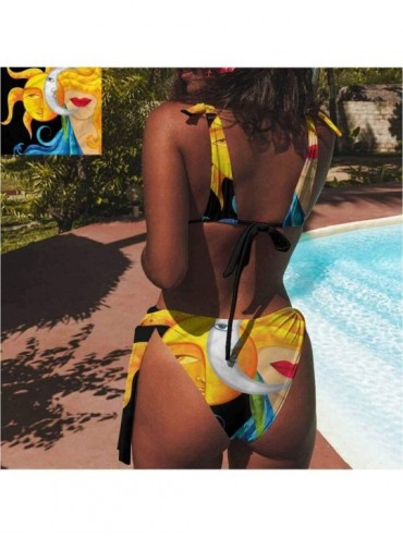 Sets Bikini Bathing Suits Sun and Moon Side Tie Cheeky Swimsuit Boho Tattoo - Multi 05 - C6190S9IGNN $64.20