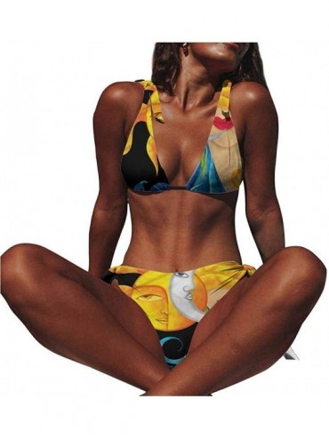 Sets Bikini Bathing Suits Sun and Moon Side Tie Cheeky Swimsuit Boho Tattoo - Multi 05 - C6190S9IGNN $32.54