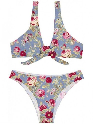 Sets Women's Two Piece Bathing Suit Padded Knot Front Bikini Set - Pattern-6 - CS196X2XDZG $21.55