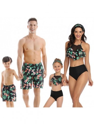 Sets Family Matching Swimsuits Mommy and Me Swimwear Ruffle Men Toddler Kids Bathing Suit Beachwear Sets Floral Black Men - C...