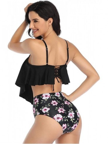 Sets Women's Sunflower Swimsuit Two Piece Bathing Suits Ruffled Flounce Top with High Waisted Bottom Bikini Sets Swimwear - B...