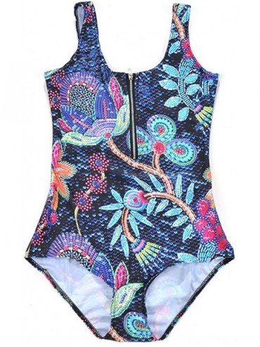 One-Pieces Women's Zipper Printed One Piece Backless Jumpsuit Monokini Swimwear - Floral - CS18D45CYGD $27.63