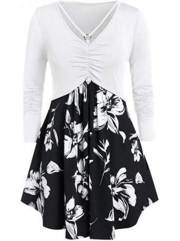 Cover-Ups Women's Short Sleeve Bow Knot Cover Up Tops Sunflower Print Midi Dress - B-white - CS18AGGA7MQ $14.70