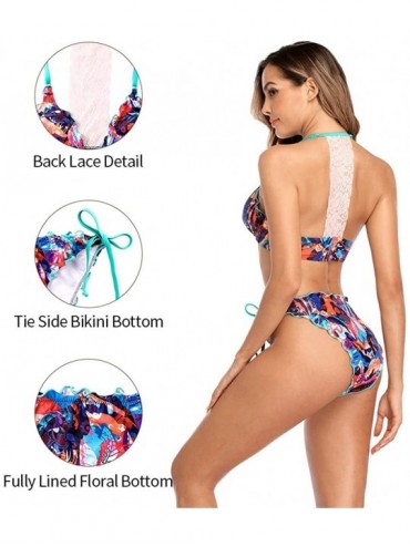 Sets Womens Halter Bikini Polk Dot Bikini Swimsuit Tie Side Bikini Padded Bikini Top - Red - CA195UUSYH2 $18.34