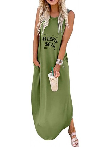 Cover-Ups Women's Summer Casual Sleeveless V Neck Strappy Split Loose Dress Beach Cover Up Long Cami Maxi Dresses with Pocket...