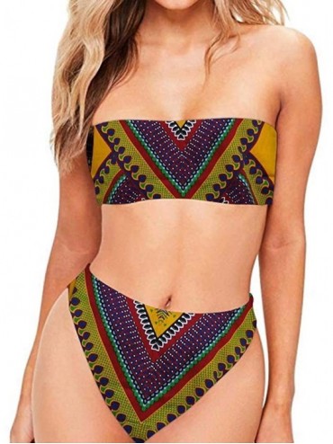 Sets Hawaii Women's 2 Pieces High Cut Bandeau Bikini Strapless High Waist Swimsuits - Galaxy - CQ18RCZOIKC $49.82