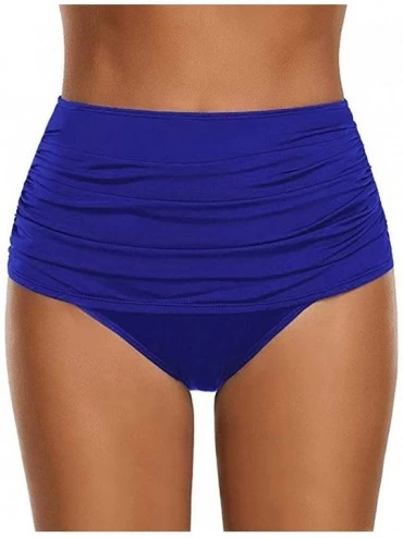 Tankinis Bikini Bottom for Women- Women's High Waisted Swim Bottom Ruched Bikini Tankini Swimsuit Briefs Plus Size - Blue - C...