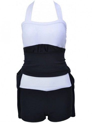 Sets Women's Swimwear One/Two Piece Swimsuit Skirtini Swimdress with Boyshort/Bikini Bottom - White & Black - CZ12NSJLDX0 $45.80