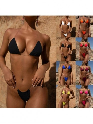 Sets Bikini Swimsuits for Women Two Piece Bandeau Bandage Bathing Suit Retro Push-Up Brazilian Swimwear Triangle Bikini Set -...