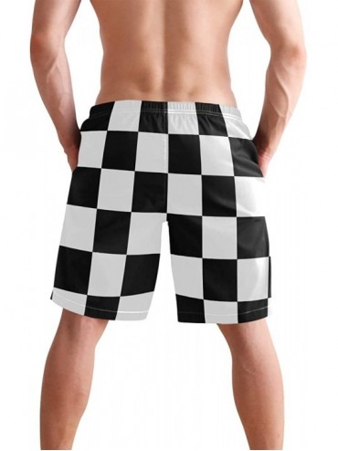 Board Shorts Men's Swim Trunks Black and White Check Flag Quick Dry Beach Board Shorts with Pockets - Black and White Check F...