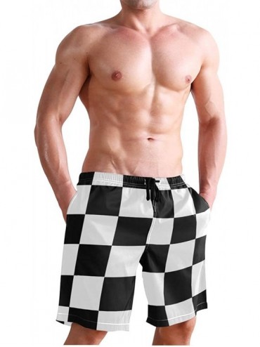Board Shorts Men's Swim Trunks Black and White Check Flag Quick Dry Beach Board Shorts with Pockets - Black and White Check F...