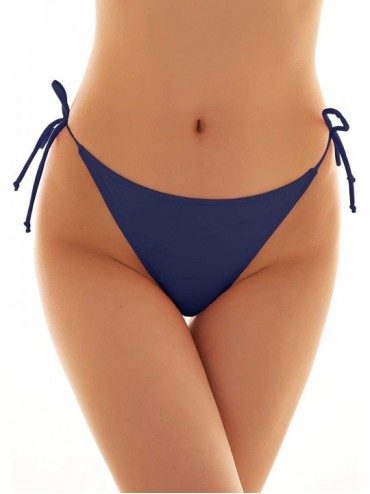 Rash Guards Womens Brazilian Low Rise Tie-Side Ruched Back Thong Bikini Bottom Swim Brief - Deep Blue-d - CT18W9HLXC4 $29.72
