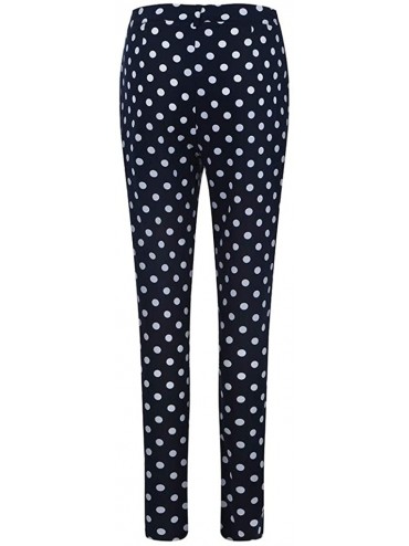Rash Guards Women's Casual Pants Mid Waist Polka Dot Printing Comfortable Slim Trouser with Pockets - Navy - CV18A8UNWGA $17.28