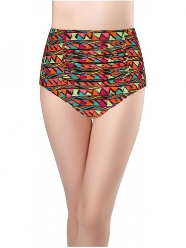 Tankinis Women's High Waist Bikini Bottom Tummy Control Ruched Plus Size Tankini Swim Bottom Brief - Striped & Triangle - CW1...