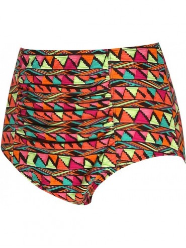 Tankinis Women's High Waist Bikini Bottom Tummy Control Ruched Plus Size Tankini Swim Bottom Brief - Striped & Triangle - CW1...