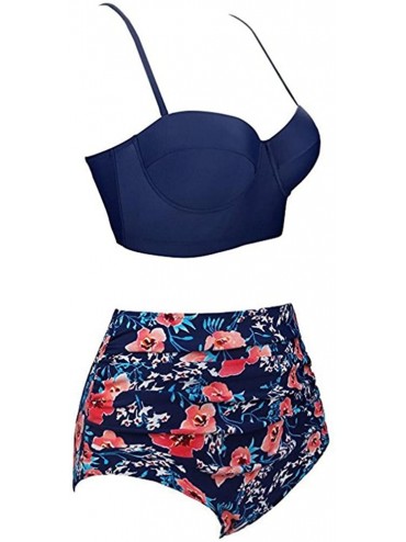 Sets 2019 Hot Style Women Vintage Polka Dot High Waisted Bathing Suits Bikini Set - Dark Blue - CB18G9CL05S $21.02
