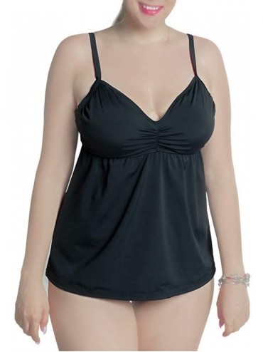 Tankinis Womens Plus Size Swim Tops- Round Halter Show Cleavage Tankini Swimsuit - 1820t-black - CE18AS3U0MS $21.28
