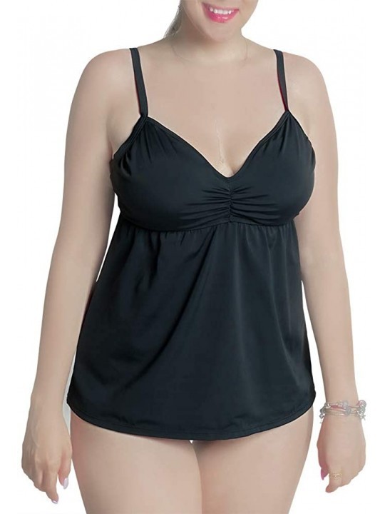 Tankinis Womens Plus Size Swim Tops- Round Halter Show Cleavage Tankini Swimsuit - 1820t-black - CE18AS3U0MS $21.28
