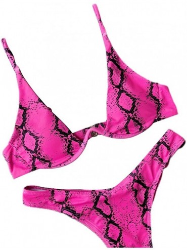 Sets Women's Underwire Snake Print Bathing Suit High Cut Thong Bikini 2 Pieces Swimsuits - Rosered - CK18SWEZIK9 $18.90