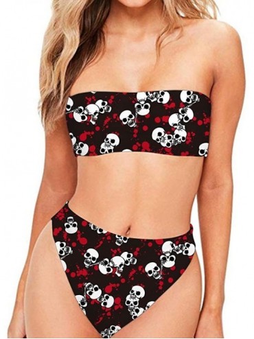 Sets Skull Bikini Set Two Pieces Bandean Swimsuit Bodysuit Plus Up Swimwear - Red+black - CS18RX87AU2 $34.30