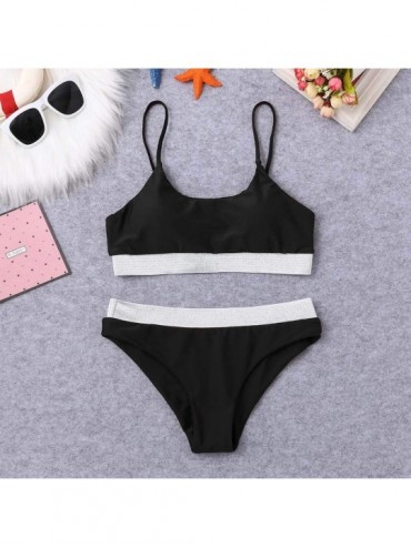 Sets Women's High Waisted Swimsuit Crop Top Cut Out Two Piece Cheeky High Rise Bathing Suit Bikini Wide Straps Bikini Black -...