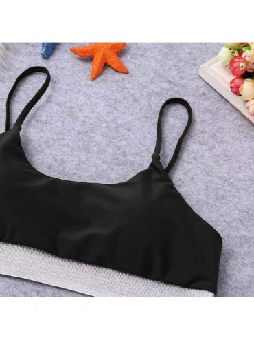 Sets Women's High Waisted Swimsuit Crop Top Cut Out Two Piece Cheeky High Rise Bathing Suit Bikini Wide Straps Bikini Black -...