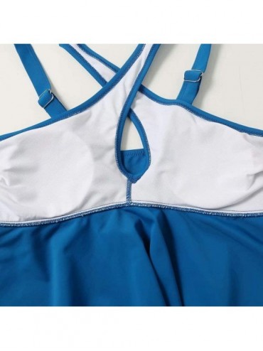 Sets Women Fashion Tankini Bikini Summer Beach Two Pieces Swimsuit Cover Up - Blue Cross Top Floral Bottom - CU193YZD372 $39.33