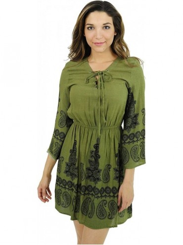 Cover-Ups Rayon Short Dress Summer Dresses for Women - Olive / Black - C312NU1X59J $21.81
