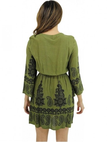 Cover-Ups Rayon Short Dress Summer Dresses for Women - Olive / Black - C312NU1X59J $13.03
