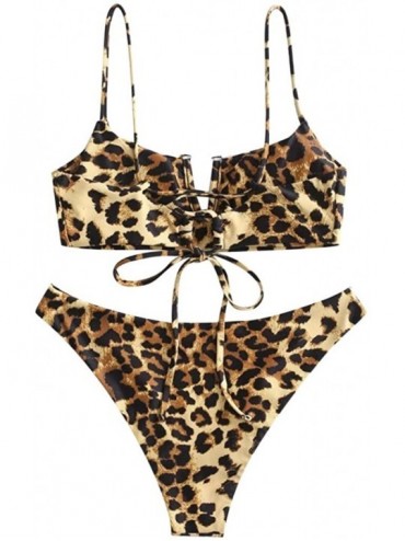 Sets Women Leopard Snakin Print Swimwear High Waist Bikinis Set Swimsuit - Yellow - CT196OTASNX $17.70