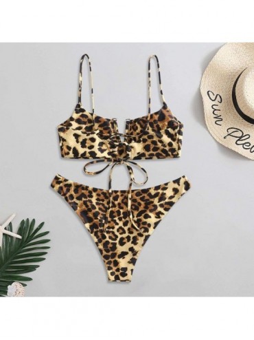 Sets Women Leopard Snakin Print Swimwear High Waist Bikinis Set Swimsuit - Yellow - CT196OTASNX $17.70